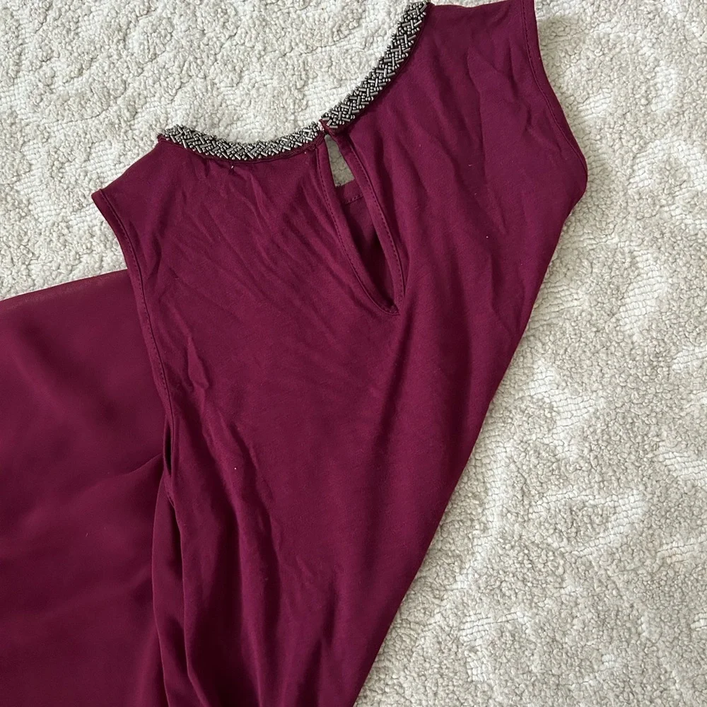 Design history S Women’s sleeveless blouse shirt fully beaded around neck maroon - Picture 6 of 7